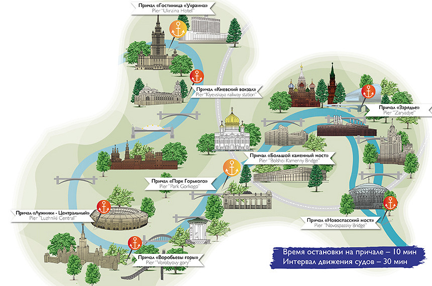 Карта речных прогулок по москве
