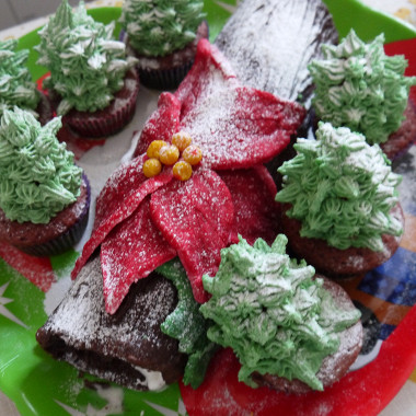 Рецепт Рождественское полено и кексы-елочки