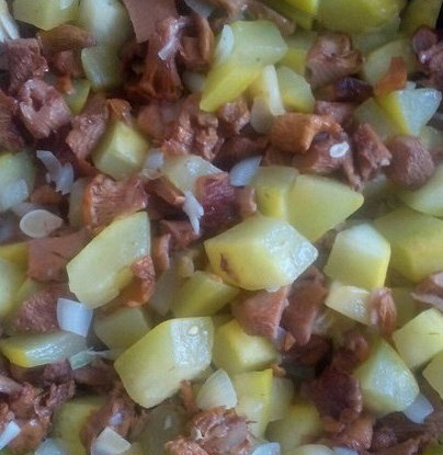 Кабачки с лисичками под сливочно-чесночном соусом с помидорами